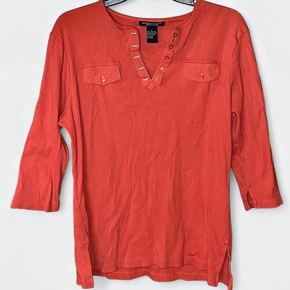 Reference Point NY Burnt Orange Ribbed V-Neck 3/4 Sleeve Henley - Size XL
